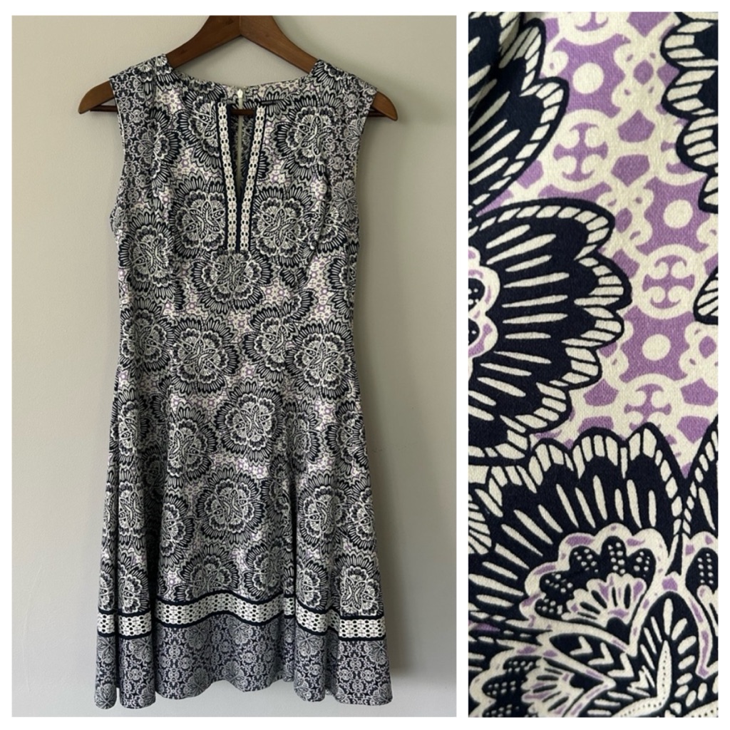 Maggy London Purple Print Sleeveless Midi Dress, Fit & Flare, Nwot, Size 4